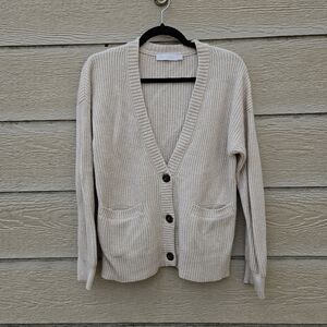 Jonathan Simkhai Estela Wool Cashmere Blend Ribbed Cardigan beige XS